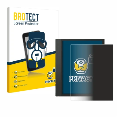 Parte frontal de un envase de producto con el logotipo de la marca BROTECT. Al lado se muestra el dispositivo Boox Note Air 3 