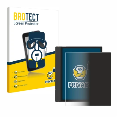 Parte frontal de un envase de producto con el logotipo de la marca BROTECT. Al lado se muestra el dispositivo Boox Note Air 4 