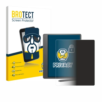 Parte frontal de un envase de producto con el logotipo de la marca BROTECT. Al lado se muestra el dispositivo Amazon Kindle Sc