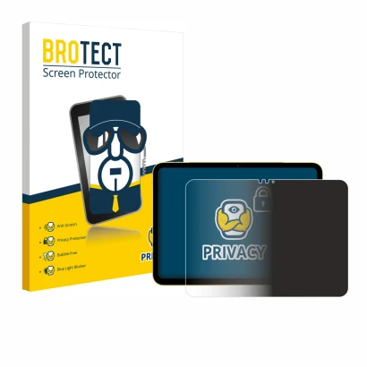 Parte frontal de un envase de producto con el logotipo de la marca BROTECT. Al lado se muestra el dispositivo Apple iPad Air 1