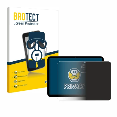 Parte frontal de un envase de producto con el logotipo de la marca BROTECT. Al lado se muestra el dispositivo Apple iPad A16 1