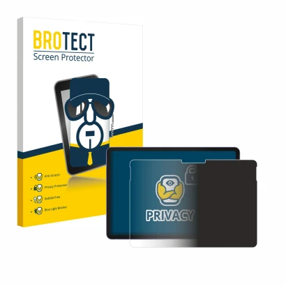 Parte frontal de un envase de producto con el logotipo de la marca BROTECT. Al lado se muestra el dispositivo Microsoft Surfac