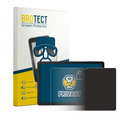 Parte frontal de un envase de producto con el logotipo de la marca BROTECT. Al lado se muestra el dispositivo VALE Tablet V11E