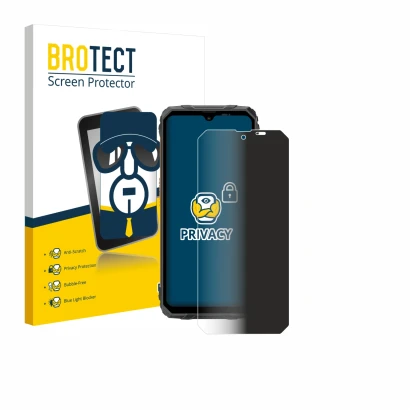 Parte frontal de un envase de producto con el logotipo de la marca BROTECT. Al lado se muestra el dispositivo Blackview Fort 1