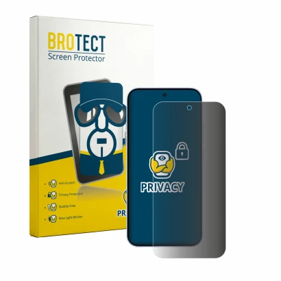 Parte frontal de un envase de producto con el logotipo de la marca BROTECT. Al lado se muestra el dispositivo Oppo Reno 15 con