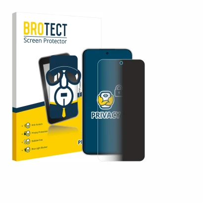 Parte frontal de un envase de producto con el logotipo de la marca BROTECT. Al lado se muestra el dispositivo Xiaomi Redmi Not