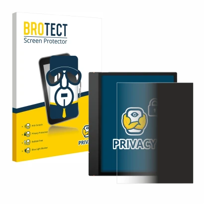 Parte frontal de un envase de producto con el logotipo de la marca BROTECT. Al lado se muestra el dispositivo Boox Note Air 5 