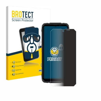 Parte frontal de un envase de producto con el logotipo de la marca BROTECT. Al lado se muestra el dispositivo Blackview Rock 1