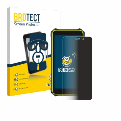 Parte frontal de un envase de producto con el logotipo de la marca BROTECT. Al lado se muestra el dispositivo Ulefone RugKing 