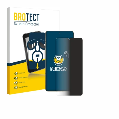 Parte frontal de un envase de producto con el logotipo de la marca BROTECT. Al lado se muestra el dispositivo Motorola Signatu