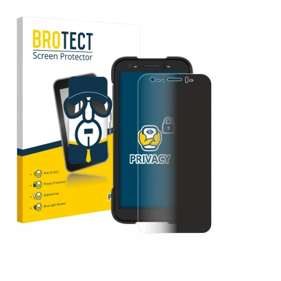 Parte frontal de un envase de producto con el logotipo de la marca BROTECT. Al lado se muestra el dispositivo Zebra TC701 con 