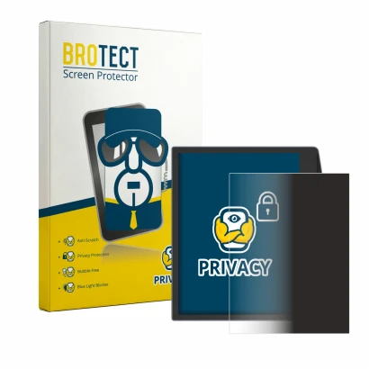 Parte frontal de un envase de producto con el logotipo de la marca BROTECT. Al lado se muestra el dispositivo PocketBook Era L