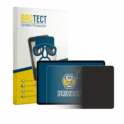 Parte frontal de un envase de producto con el logotipo de la marca BROTECT. Al lado se muestra el dispositivo Honor Pad 20 con