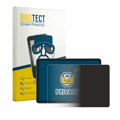 Parte frontal de un envase de producto con el logotipo de la marca BROTECT. Al lado se muestra el dispositivo Ulefone Tab A12 