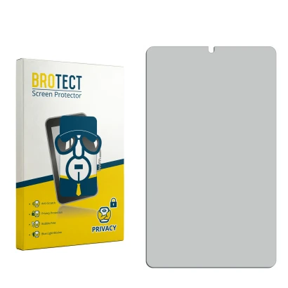 Parte frontal de un envase de producto con el logotipo de la marca BROTECT. Al lado está el protector de pantalla correspondie