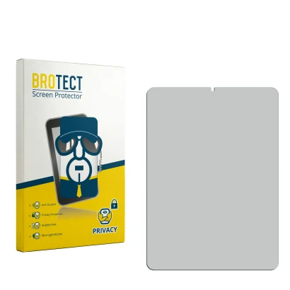 Parte frontal de un envase de producto con el logotipo de la marca BROTECT. Al lado está el protector de pantalla correspondie