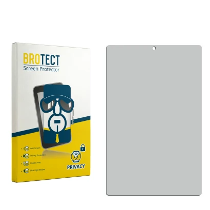 Parte frontal de un envase de producto con el logotipo de la marca BROTECT. Al lado está el protector de pantalla correspondie