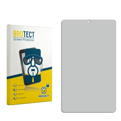 Parte frontal de un envase de producto con el logotipo de la marca BROTECT. Al lado está el protector de pantalla correspondie