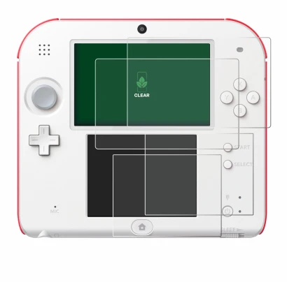Imagen del dispositivo Nintendo 2DS con una amplia variedad de protectores de pantalla.