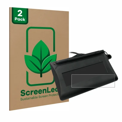 Parte frontal de un envase de producto con el logotipo de la marca ScreenLeaf. Al lado se muestra el dispositivo Topaz T-LBK46