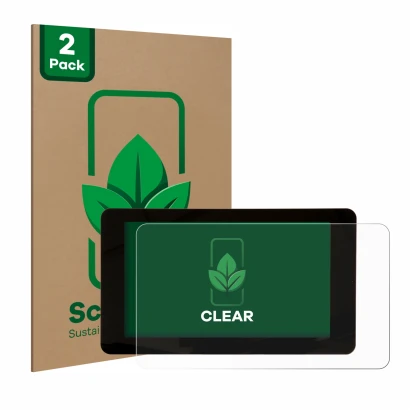 Parte frontal de un envase de producto con el logotipo de la marca ScreenLeaf. Al lado se muestra el dispositivo Raspberry Pi 