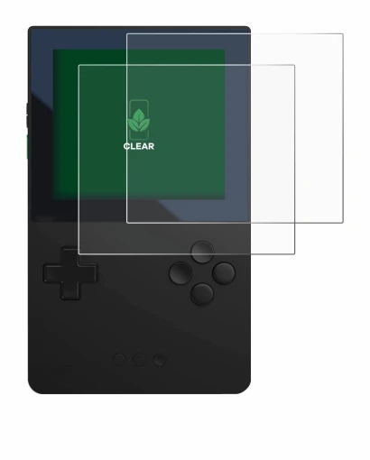 Imagen del dispositivo Analogue Pocket con una amplia variedad de protectores de pantalla.