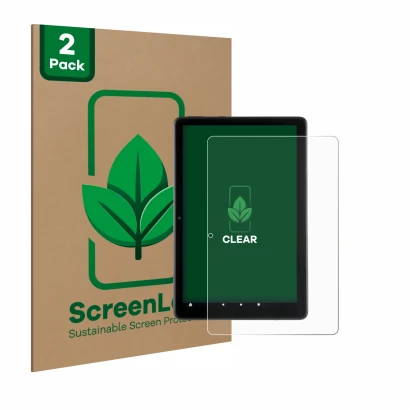 Parte frontal de un envase de producto con el logotipo de la marca ScreenLeaf. Al lado se muestra el dispositivo Amazon Fire H