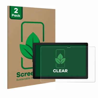 Parte frontal de un envase de producto con el logotipo de la marca ScreenLeaf. Al lado se muestra el dispositivo Samsung Galax