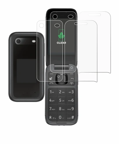 Imagen del dispositivo Nokia 2660 Flip (Frontal+Trasero) con una amplia variedad de protectores de pantalla.