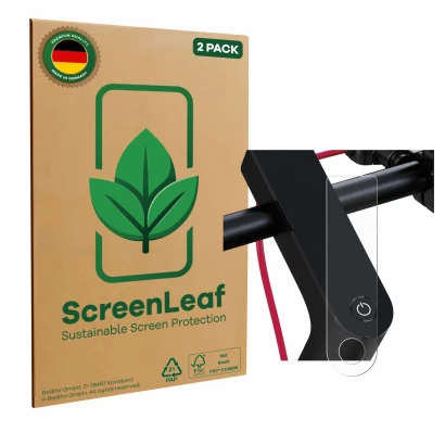 Parte frontal de un envase de producto con el logotipo de la marca ScreenLeaf. Al lado se muestra el dispositivo Xiaomi Mi 4 P