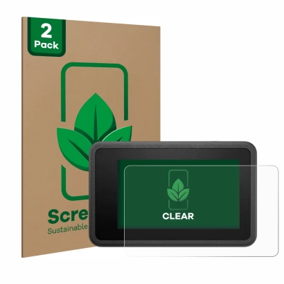 Parte frontal de un envase de producto con el logotipo de la marca ScreenLeaf. Al lado se muestra el dispositivo DJI Osmo Acti