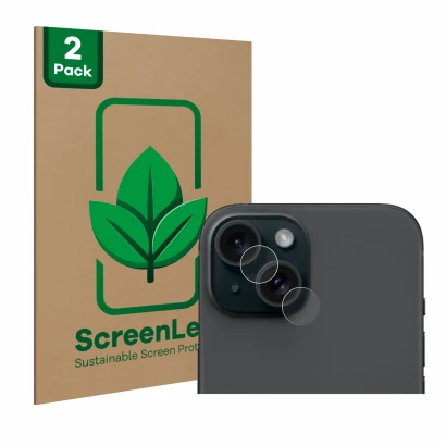 Parte frontal de un envase de producto con el logotipo de la marca ScreenLeaf. Al lado se muestra el dispositivo Apple iPhone 