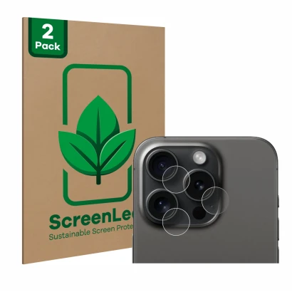 Parte frontal de un envase de producto con el logotipo de la marca ScreenLeaf. Al lado se muestra el dispositivo Apple iPhone 
