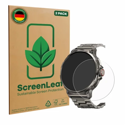 Parte frontal de un envase de producto con el logotipo de la marca ScreenLeaf. Al lado se muestra el dispositivo Tesofit Smart