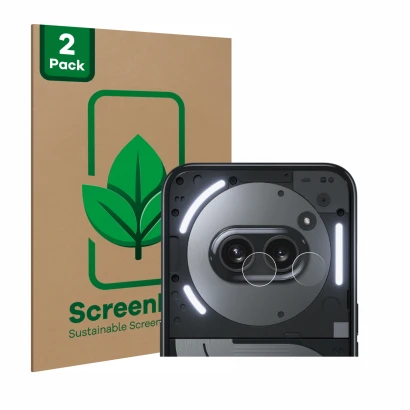 Parte frontal de un envase de producto con el logotipo de la marca ScreenLeaf. Al lado se muestra el dispositivo Nothing Phone
