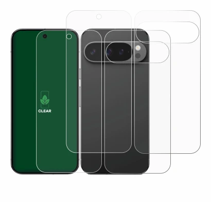 Imagen del dispositivo Google Pixel 9 Pro (Frontal+Trasero) con una amplia variedad de protectores de pantalla.