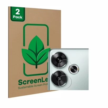 Parte frontal de un envase de producto con el logotipo de la marca ScreenLeaf. Al lado se muestra el dispositivo Xiaomi Poco F