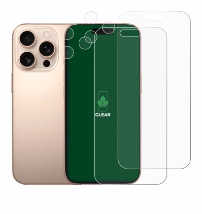 Imagen del dispositivo Apple iPhone 16 Pro Max (Frontal+Cámara) con una amplia variedad de protectores de pantalla.