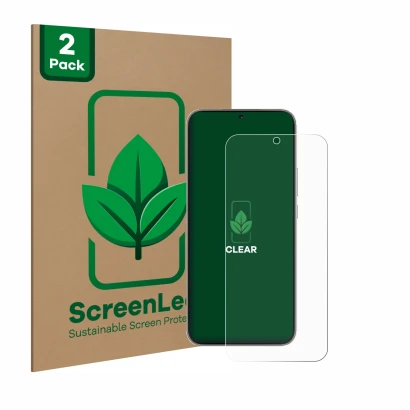 Parte frontal de un envase de producto con el logotipo de la marca ScreenLeaf. Al lado se muestra el dispositivo Huawei Nova 1