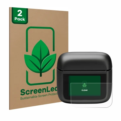 Parte frontal de un envase de producto con el logotipo de la marca ScreenLeaf. Al lado se muestra el dispositivo JBL Tour Pro 