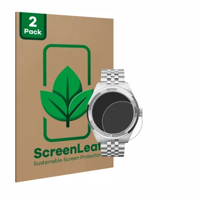 Parte frontal de un envase de producto con el logotipo de la marca ScreenLeaf. Al lado se muestra el dispositivo Withings Scan