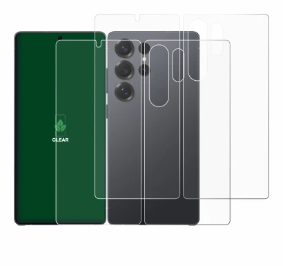 Imagen del dispositivo Samsung Galaxy S25 Ultra (Frontal+Trasero) con una amplia variedad de protectores de pantalla.