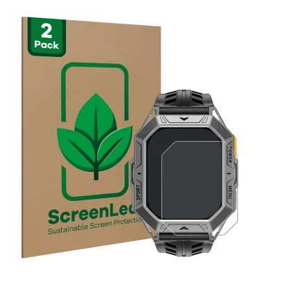 Parte frontal de un envase de producto con el logotipo de la marca ScreenLeaf. Al lado se muestra el dispositivo Stahlgear Tho
