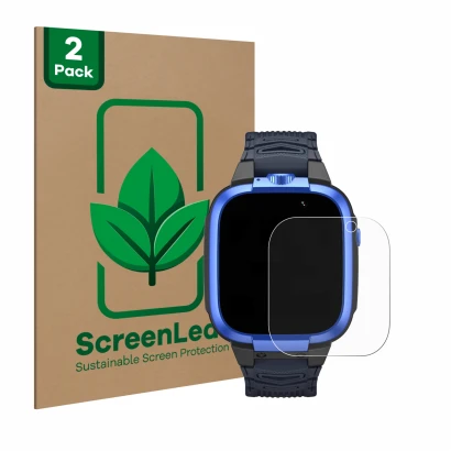 Parte frontal de un envase de producto con el logotipo de la marca ScreenLeaf. Al lado se muestra el dispositivo Xiaomi Mibro 
