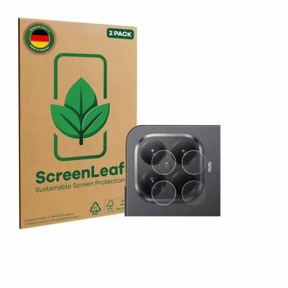 Parte frontal de un envase de producto con el logotipo de la marca ScreenLeaf. Al lado se muestra el dispositivo Xiaomi 15T Pr