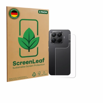 Parte frontal de un envase de producto con el logotipo de la marca ScreenLeaf. Al lado se muestra el dispositivo Xiaomi 15T Pr