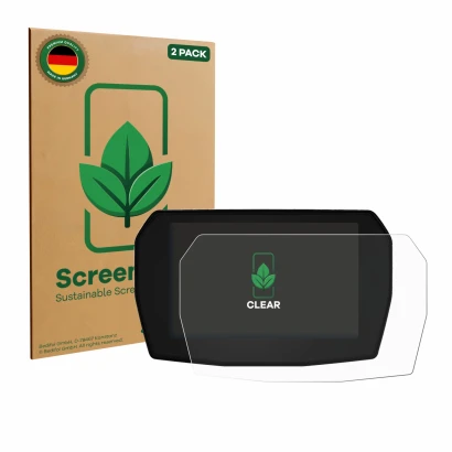 Parte frontal de un envase de producto con el logotipo de la marca ScreenLeaf. Al lado se muestra el dispositivo Ducati Paniga