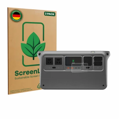 Parte frontal de un envase de producto con el logotipo de la marca ScreenLeaf. Al lado se muestra el dispositivo DJI Power 100
