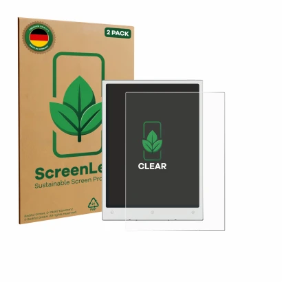 Parte frontal de un envase de producto con el logotipo de la marca ScreenLeaf. Al lado se muestra el dispositivo Viwoods AiPap