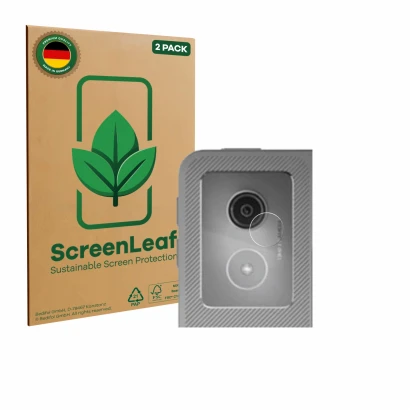 Parte frontal de un envase de producto con el logotipo de la marca ScreenLeaf. Al lado se muestra el dispositivo Lenovo Idea T
